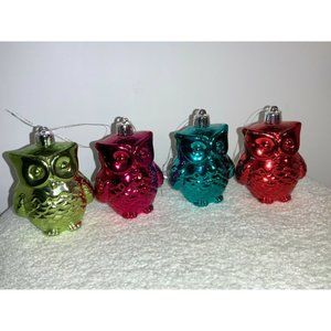 4 plastic owl ornaments- colorful
